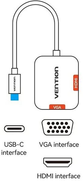 Адаптер Type-C-HDMI-VGA v.1.4 Vention 4K 30Hz gold-plated 0.15m Grey (TDIHB) TDIHB фото