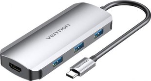 USB HUB 5 в 1 Vention Type-C-HDMI-USB 3USB 3.0 1Type-C 3.1 PD 100W 4K 30Hz 5Gbps TODHB фото