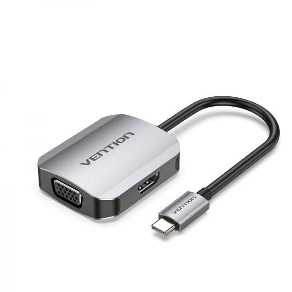 Адаптер Type-C-HDMI-VGA v.1.4 Vention 4K 30Hz gold-plated 0.15m Grey (TDIHB) TDIHB фото