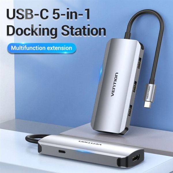 USB HUB 5 в 1 Vention Type-C-HDMI-USB 3USB 3.0 1Type-C 3.1 PD 100W 4K 30Hz 5Gbps TODHB фото