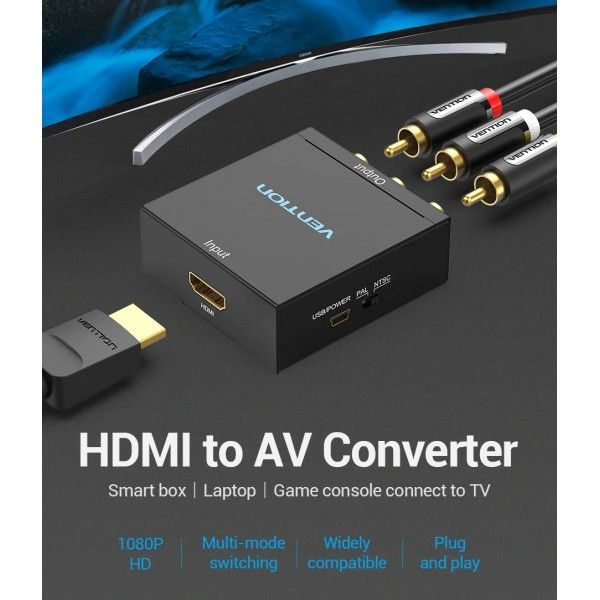 Конвертер Vention AV 3RCA-HDMI v1.4 1080p Black (AEFB0) AEFB0 фото