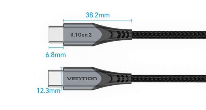 Кабель Type-C-Type-C 3.1 Gen2 Vention TPE Nylon Thunderbolt 3 4K 60Hz PD 100W 5A 10Gbps nickel-plated TAHHF фото