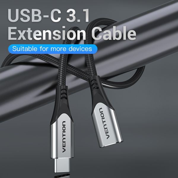 Удлинитель Type-C-Type-C 3.1 Vention Nylon M/F Thunderbolt 3 4K 60Hz PD 60W 5Gbps 3A TABHF фото