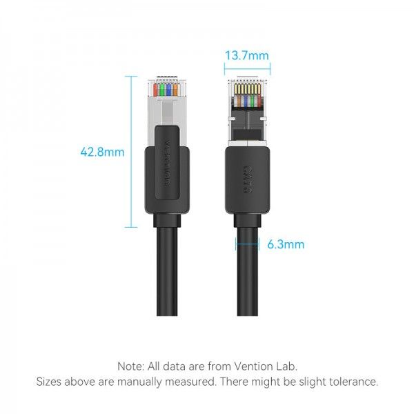 Патч-корд RJ45-RJ45 Vention Ethernet CAT8 SFTP 40Gbps 2000MHz Copper PVC Round 8m Black (IKKBK) IKKBI фото
