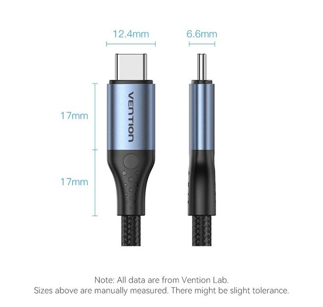 Кабель Type-C-Type-C 4.0 Vention PVC + Cotton Thunderbolt 4 8K 60Hz E-Marker Chip PD3.1 240W 5A 40Gbps TAVHF фото