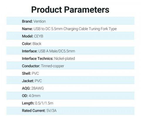 Кабель USB-DC5.5mm Vention PVC 5V 3A CEYBD фото