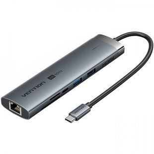Док-станція USB3.2 Type-C HDMI 4K60Hz/USB 3.0x2/RJ45/SD/TF/3.5mm/PD 100W Hub 9-in-1 Vention TGVHB фото