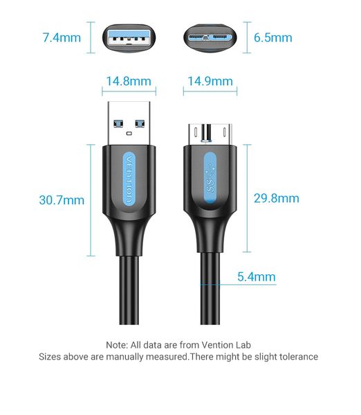 Кабель USB-MicroUSB-B 3.0 Vention PVC Round nickel-plated 5Gbps COPBC фото