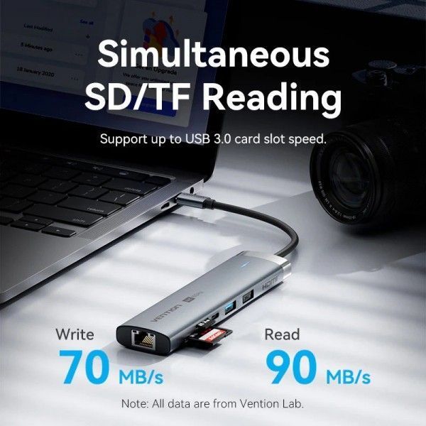 Док-станція USB3.2 Type-C HDMI 4K60Hz/USB 3.0x2/RJ45/SD/TF/3.5mm/PD 100W Hub 9-in-1 Vention TGVHB фото