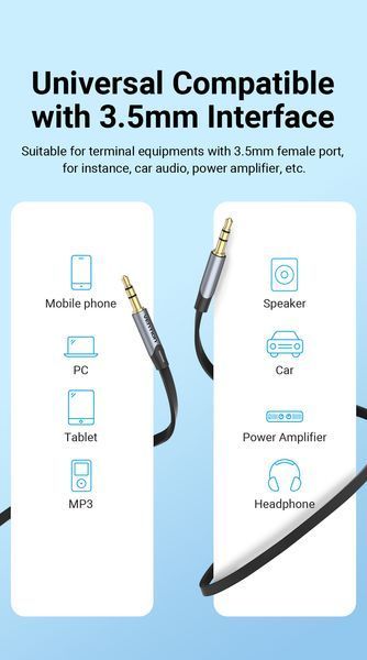 Кабель Audio Aux 3.5мм-3.5мм Vention M/M Flat TPE gold-plated BAPHG фото