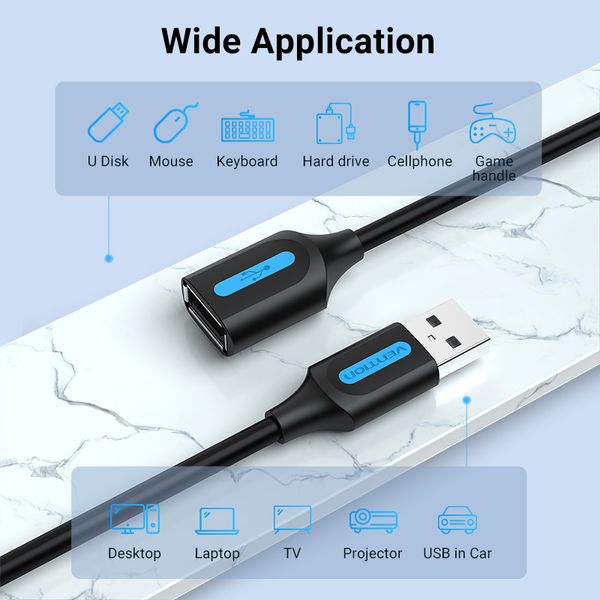 Подовжувач USB-USB 2.0 Vention F/M PVC Round nickel-plated 480Mbps CBIBJ фото