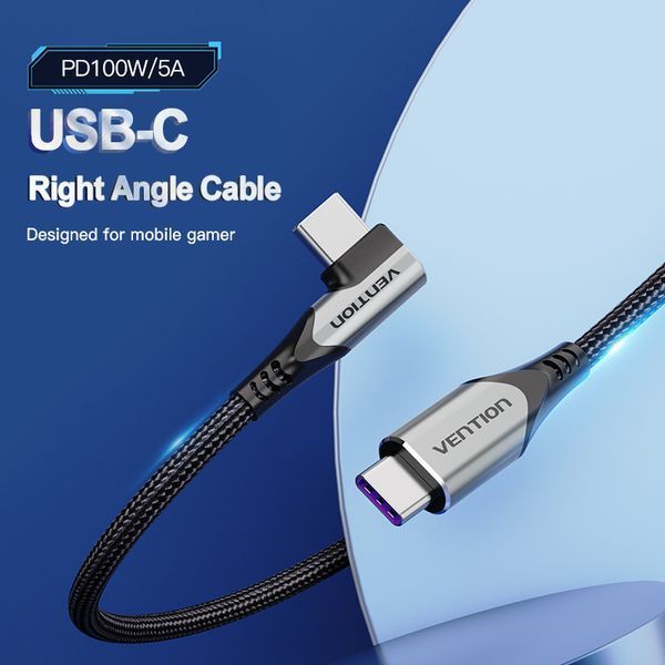 Кабель Type-C-Type-C Vention TPE Nylon 90&deg; Degree PD 100W 5A 480Mbps nickel-plated TAKHG фото