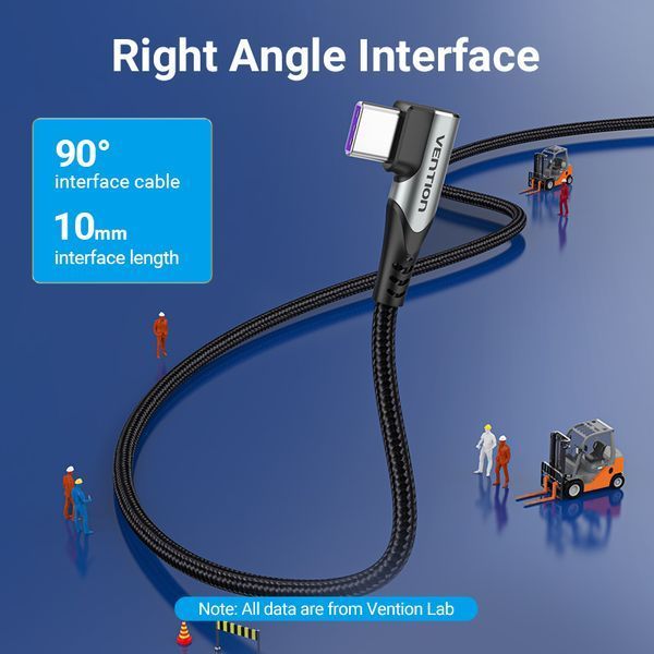Кабель Type-C-Type-C Vention TPE Nylon 90&deg; Degree PD 100W 5A 480Mbps nickel-plated TAKHG фото