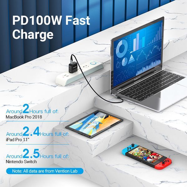 Кабель Type-C-Type-C Vention TPE Nylon 90&deg; Degree PD 100W 5A 480Mbps nickel-plated TAKHG фото