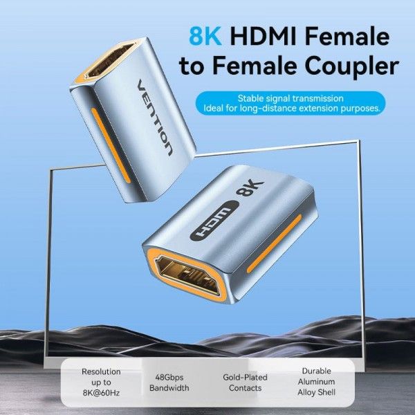 Адаптер HDMI-HDMI 2.1 Vention F/F Aluminum Alloy 8K 60Hz 4K 120Hz 2K 144Hz 48Gbps Blue (AIUH0) AIUH0 фото