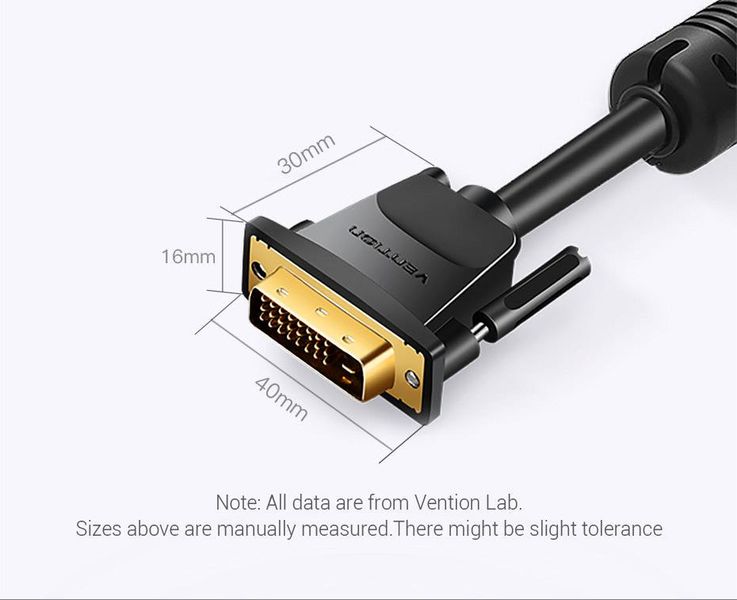 Кабель DVI-D-DVI-D (24+1) Vention PVC 2K 60Hz Dual Linik gold-plated EAABG фото