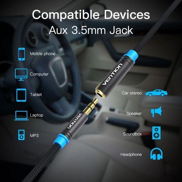 Подовжувач Audio Aux 3.5мм-3.5мм M/F Vention gold-plated VAB-B06-B200-M фото
