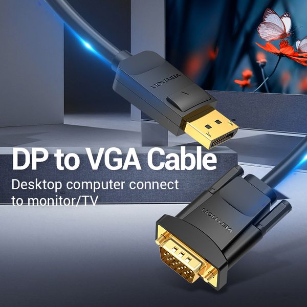 Кабель DisplayPort-VGA v.1.2 Vention 1080P 60Hz gold-plated HBL-A фото