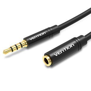 Удлинитель Audio Aux 3.5мм-3.5мм Vention mic Cotton F/M gold-plated BHBBD фото