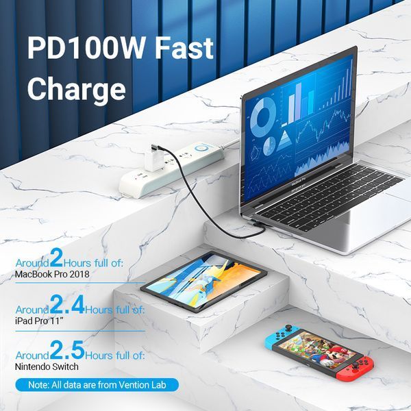 Кабель Type-C-Type-C Vention TPE Nylon Double 90&deg; Degree PD 100W 5A 480Mbps nickel-plated TANHH фото