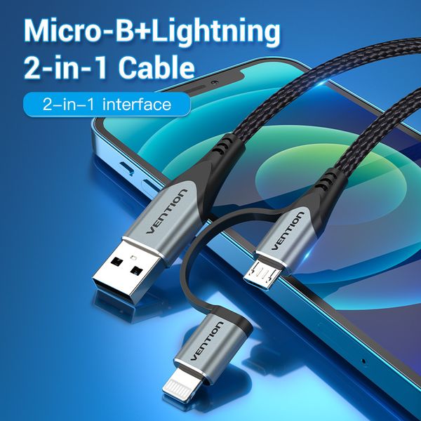 Кабель 2 в 1 USB-MicroUSB-Lightning Vention TPE Nylon MFi C89 2.4А 480Mbps nickel-plated CQHHD фото