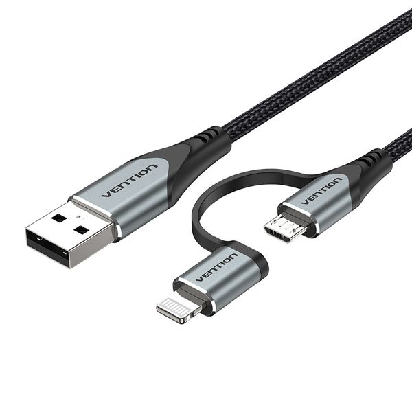 Кабель 2 в 1 USB-MicroUSB-Lightning Vention TPE Nylon MFi C89 2.4А 480Mbps nickel-plated CQHHD фото