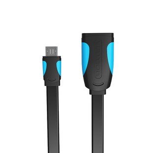 Адаптер USB-MicroUSB OTG 2.0 Vention PVC Flat 2A 480Mbps nickel-plated 0.10m Black (VAS-A09-B010) VAS-A09-B010 фото