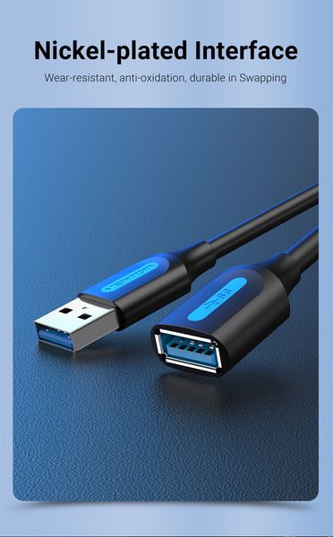 Подовжувач USB-USB 3.0 Vention F/M PVC Round 5Gbps CBHBF фото