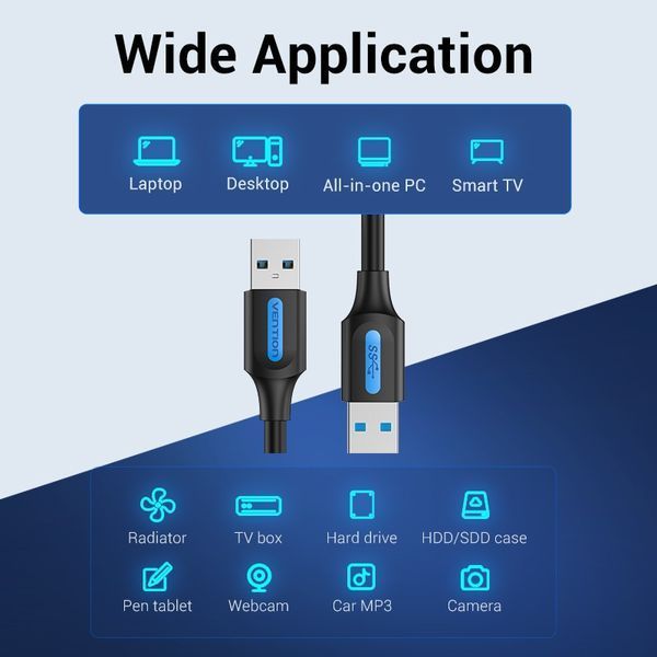Кабель USB-USB 3.0 Vention F/F PVC Round 5Gbps CONBF фото