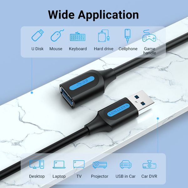 Удлинитель USB-USB 3.0 Vention F/M PVC Round 5Gbps CBHBF фото