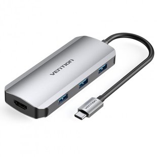 USB HUB 6 в 1 Vention Type-C-HDMI-USB 3USB 3.0 2Type-C 3.1 PD 100W 4K 30Hz 5Gbps TOFHB фото