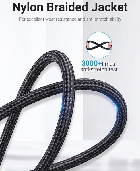 Кабель USB-Type-C Vention TPE Nylon U-Shaped 180&deg; PD 66W 5A 480Mbps nickel-plated COHHG фото