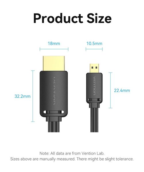 Кабель HDMI-microHDMI v.2.0 Vention Metal GND 4K 60Hz 18Gbps HDR Video Dolby Audio AGIBF фото