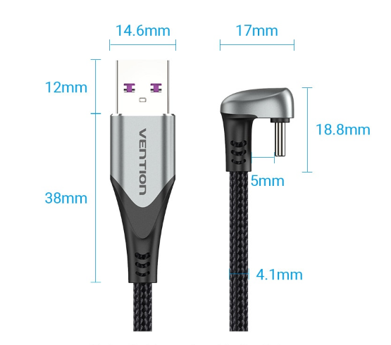 Кабель USB-Type-C Vention TPE Nylon U-Shaped 180&deg; PD 66W 5A 480Mbps nickel-plated COHHG фото