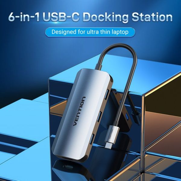 USB HUB 6 в 1 Vention Type-C-HDMI-USB 3USB 3.0 2Type-C 3.1 PD 100W 4K 30Hz 5Gbps TOFHB фото