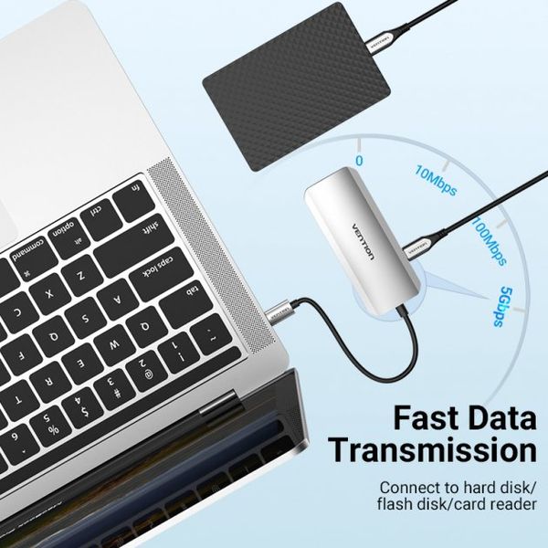 USB HUB 6 в 1 Vention Type-C-HDMI-USB 3USB 3.0 2Type-C 3.1 PD 100W 4K 30Hz 5Gbps TOFHB фото