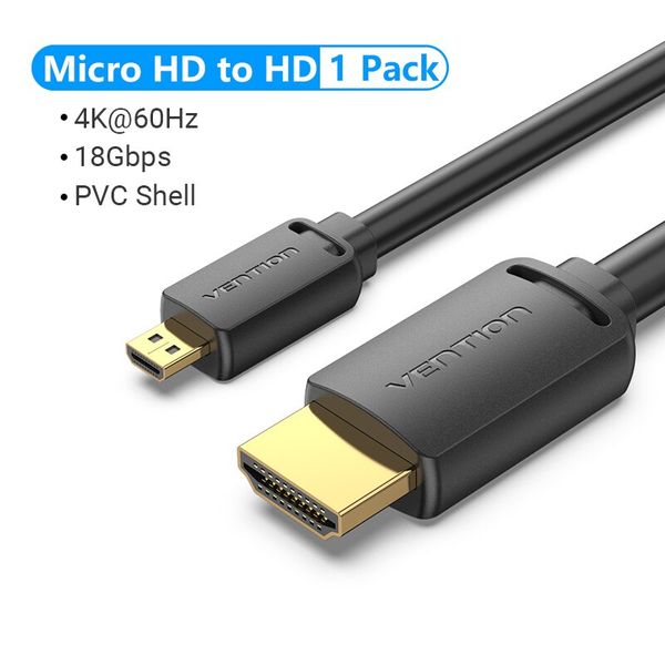 Кабель HDMI-microHDMI v.2.0 Vention Metal GND 4K 60Hz 18Gbps HDR Video Dolby Audio AGIBF фото