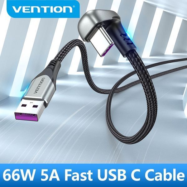Кабель USB-Type-C Vention TPE Nylon U-Shaped 180&deg; PD 66W 5A 480Mbps nickel-plated COHHG фото