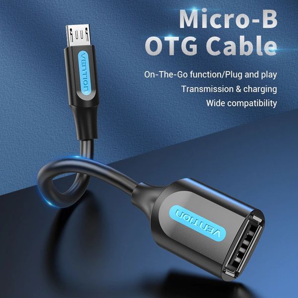 Адаптер USB-MicroUSB OTG 2.0 Vention PVC Round 2A 480Mbps nickel-plated 0.15m Black (CCUBB) CCUBB фото