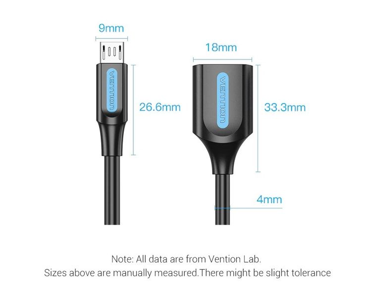 Адаптер USB-MicroUSB OTG 2.0 Vention PVC Round 2A 480Mbps nickel-plated 0.15m Black (CCUBB) CCUBB фото