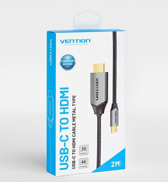 Кабель Type-C-HDMI 2.0 4K 60Hz HDCP 2.2 Thunderbolt 3 Vention Cotton Braided CRBBF фото