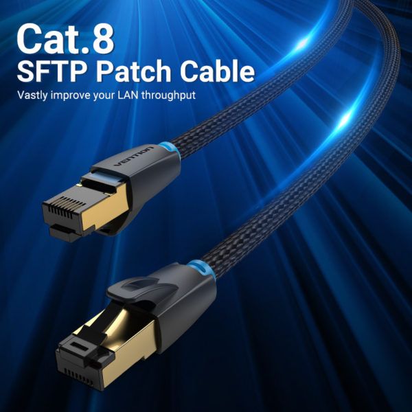 Патч-корд RJ45-RJ45 Vention LAN CAT8 SFTP 40Gbps 2000MHz Copper Cotton Braided Round IKGBD фото