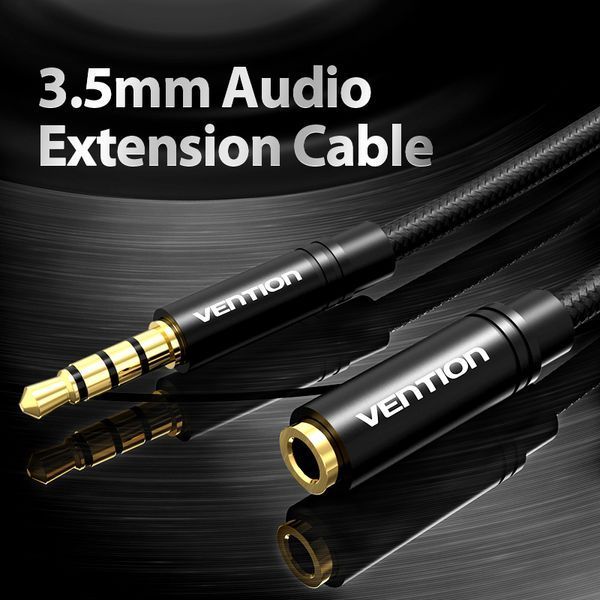 Удлинитель Audio Aux 3.5мм-3.5мм Vention mic Cotton F/M gold-plated BHBBI фото