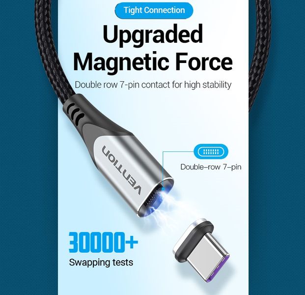 Кабель 2 в 1 USB-MicroUSB-Type-C Vention Nylon Magnetic 3А 480Mbps nickel-plated CQNHD фото