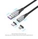 Кабель 2 в 1 USB-MicroUSB-Type-C Vention Nylon Magnetic 3А 480Mbps nickel-plated, 0.5m