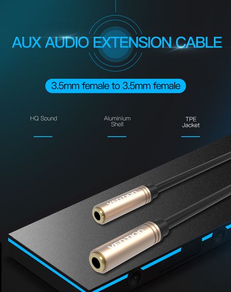 Удлинитель Audio Aux 3.5мм-3.5мм Vention TPE F/F gold-plated BFABY фото