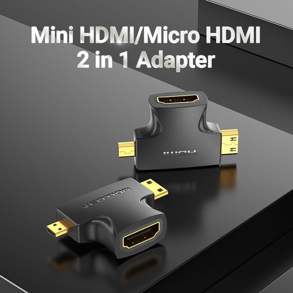 Адаптер 2 в 1 MicroHDMI-MiniHDMI-HDMI Vention (4K 30Hz MiniH) (1080p 60Hz MicroH) Black (AGFBO) AGFBO фото