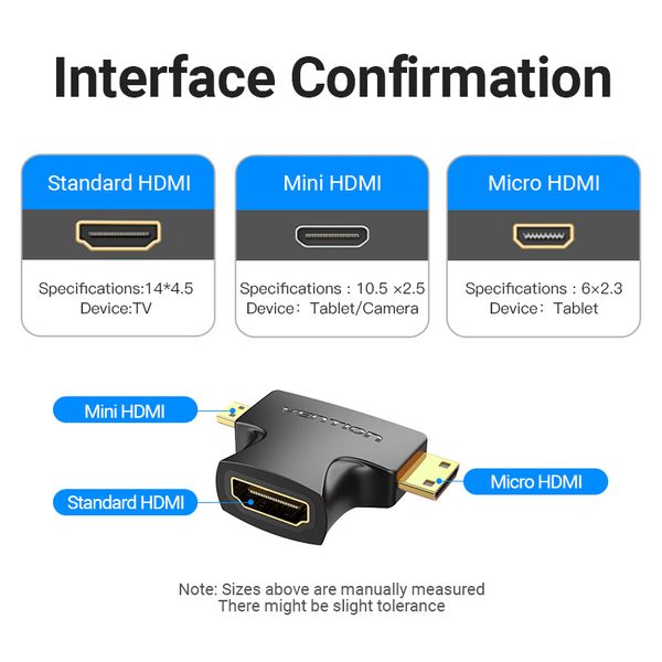 Адаптер 2 в 1 MicroHDMI-MiniHDMI-HDMI Vention (4K 30Hz MiniH) (1080p 60Hz MicroH) Black (AGFBO) AGFBO фото