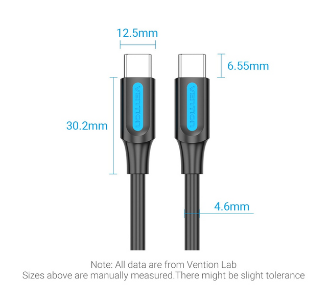 Кабель Type-C-Type-C Vention TPE Round PD 100W 5A 480Mbps COTBD фото