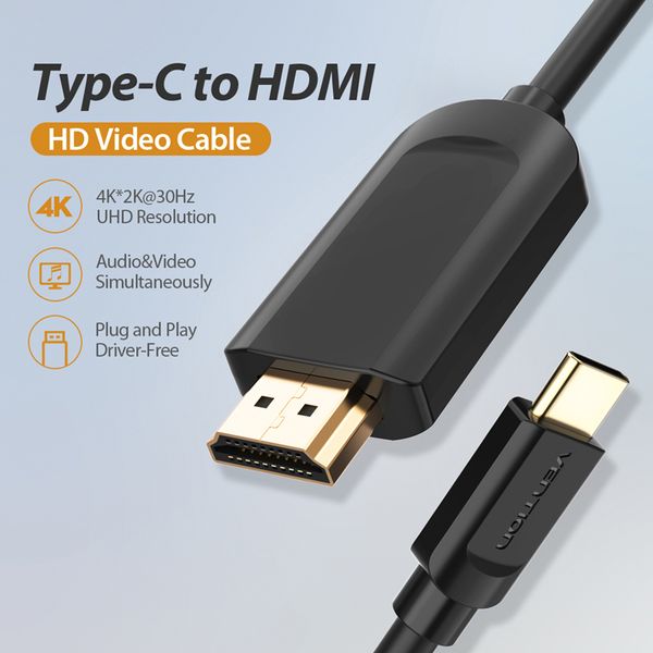 Кабель Type-C-HDMI Thunderbolt 3 v.1.4 Vention 4K 30Hz 2K 30Hz CGUBG фото